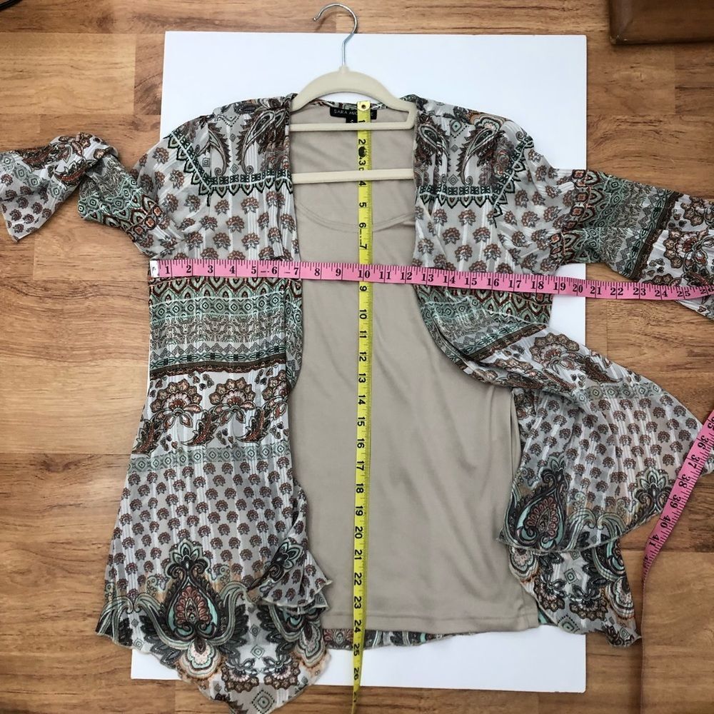 Sara Michelle Ladies Layered Boho Style Blouse Size Small Tan & Multicolored - Picture 9 of 9